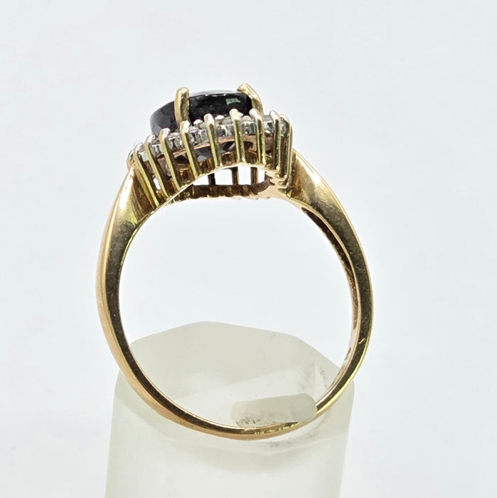 Vintage: 9ct Yellow Gold Sapphire & Diamond Oval Cluster Ring — 0.25ct — From 1997