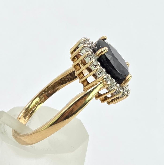Vintage: 9ct Yellow Gold Sapphire & Diamond Oval Cluster Ring — 0.25ct — From 1997