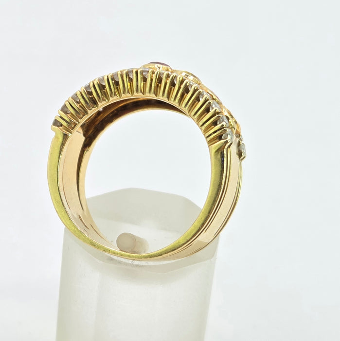 Vintage: 18ct Yellow Gold Ruby, Sapphire & Diamond Half Hoop Dress Ring — 0.60ct