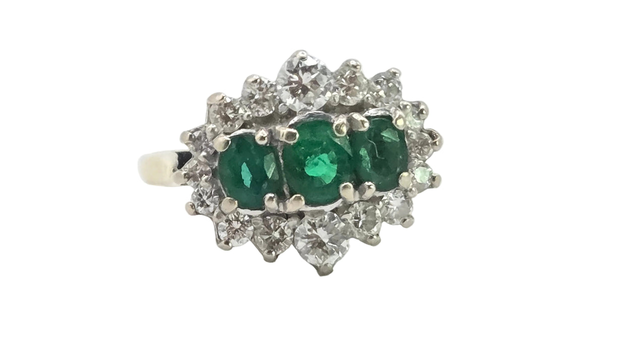 Vintage: 18ct Yellow Gold Emerald & Diamond Half Hoop Dress Ring — 0.70ct Emeralds & 0.70ct Diamonds