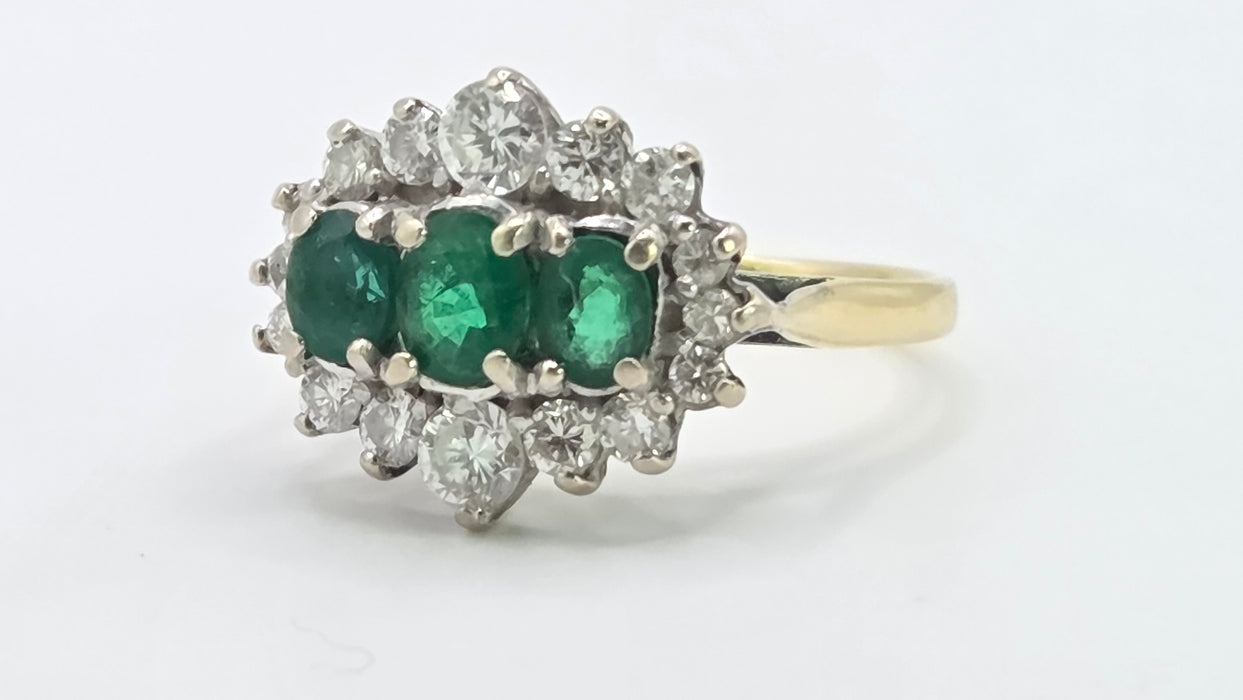Vintage: 18ct Yellow Gold Emerald & Diamond Half Hoop Dress Ring — 0.70ct Emeralds & 0.70ct Diamonds