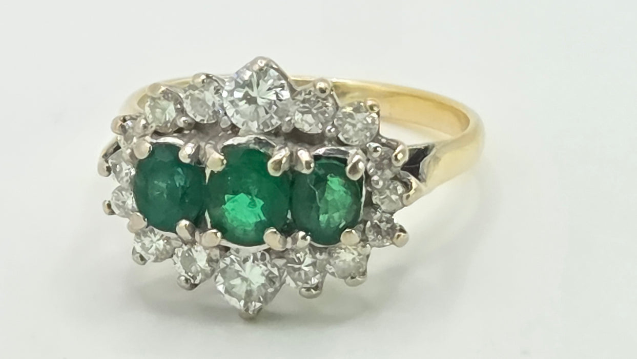 Vintage: 18ct Yellow Gold Emerald & Diamond Half Hoop Dress Ring — 0.70ct Emeralds & 0.70ct Diamonds