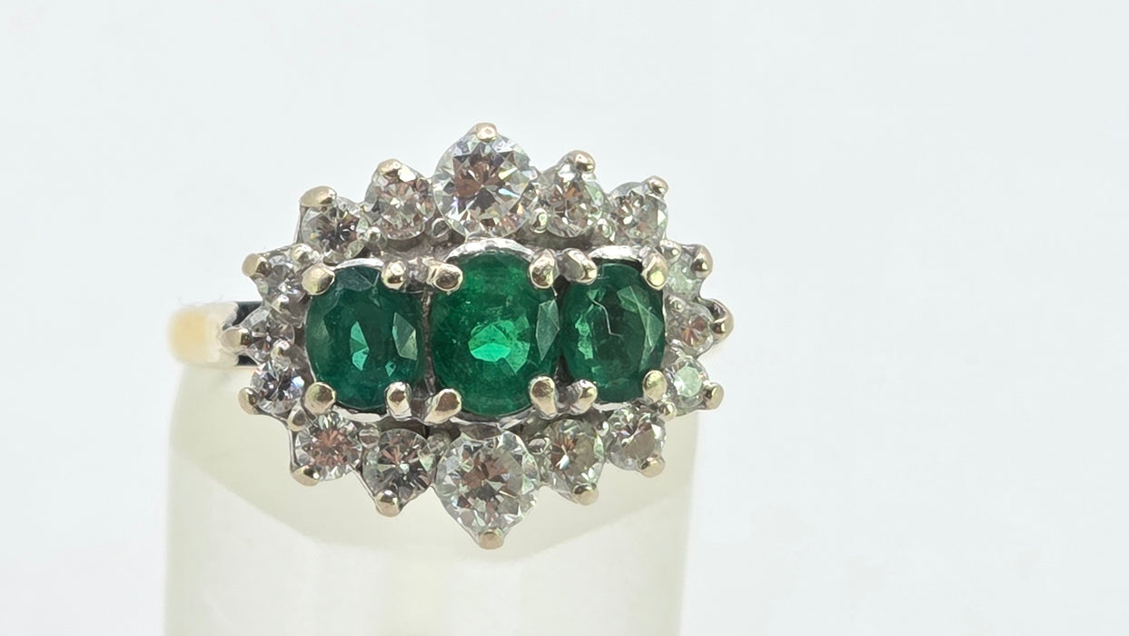 Vintage: 18ct Yellow Gold Emerald & Diamond Half Hoop Dress Ring — 0.70ct Emeralds & 0.70ct Diamonds