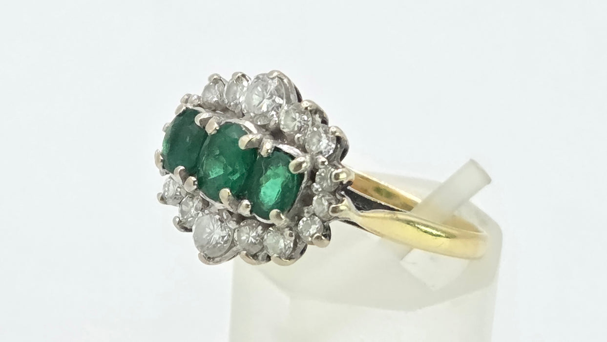 Vintage: 18ct Yellow Gold Emerald & Diamond Half Hoop Dress Ring — 0.70ct Emeralds & 0.70ct Diamonds