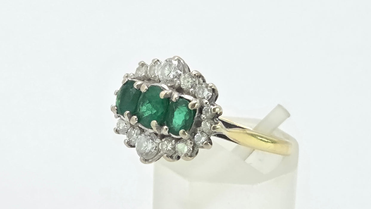 Vintage: 18ct Yellow Gold Emerald & Diamond Half Hoop Dress Ring — 0.70ct Emeralds & 0.70ct Diamonds