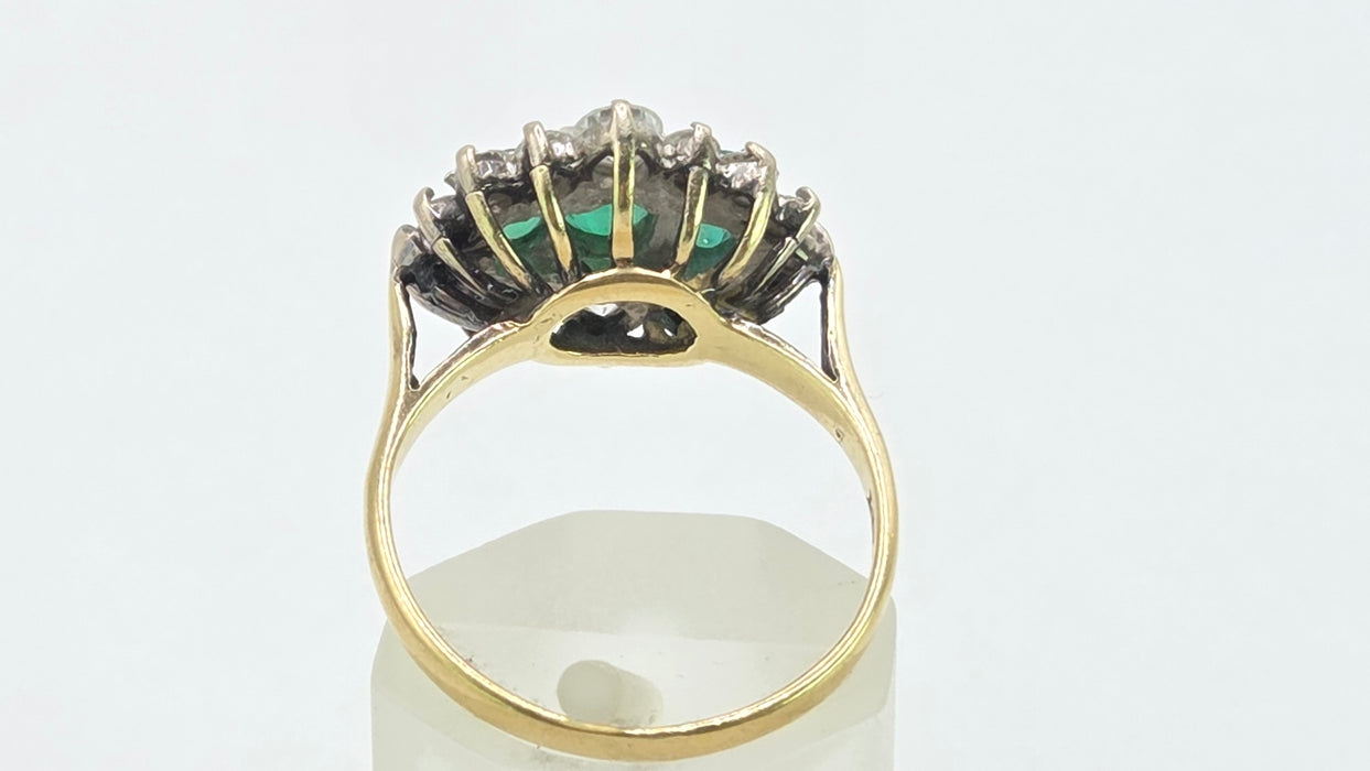 Vintage: 18ct Yellow Gold Emerald & Diamond Half Hoop Dress Ring — 0.70ct Emeralds & 0.70ct Diamonds
