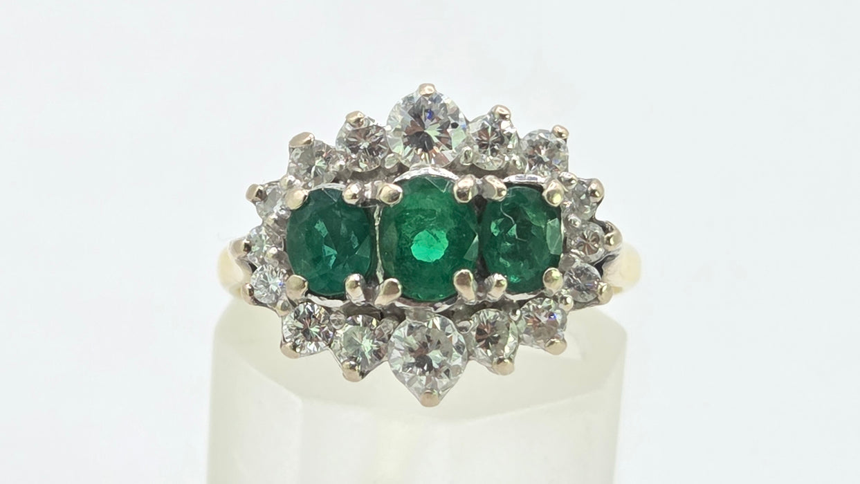 Vintage: 18ct Yellow Gold Emerald & Diamond Half Hoop Dress Ring — 0.70ct Emeralds & 0.70ct Diamonds