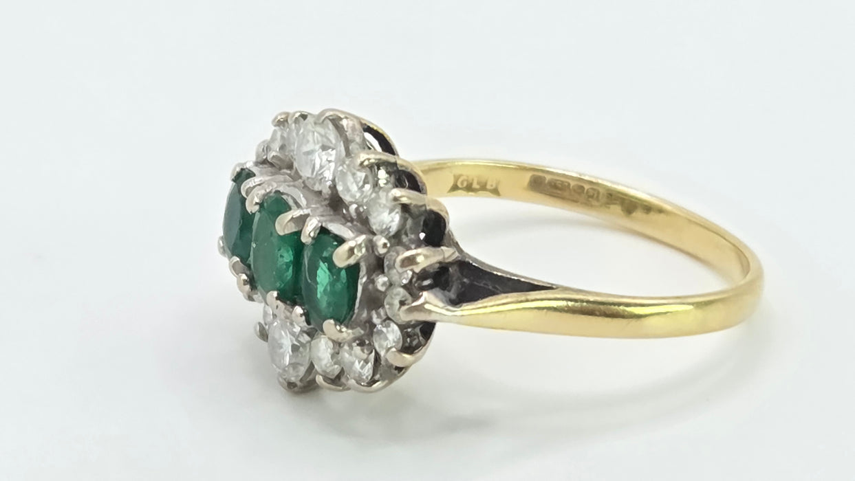 Vintage: 18ct Yellow Gold Emerald & Diamond Half Hoop Dress Ring — 0.70ct Emeralds & 0.70ct Diamonds