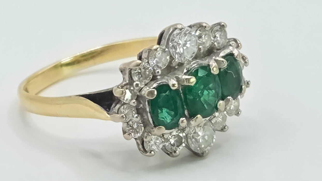 Vintage: 18ct Yellow Gold Emerald & Diamond Half Hoop Dress Ring — 0.70ct Emeralds & 0.70ct Diamonds