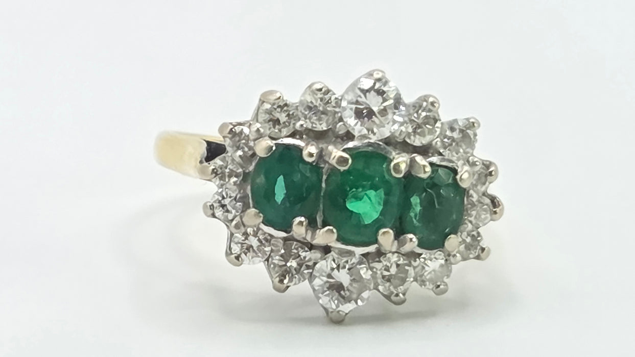 Vintage: 18ct Yellow Gold Emerald & Diamond Half Hoop Dress Ring — 0.70ct Emeralds & 0.70ct Diamonds