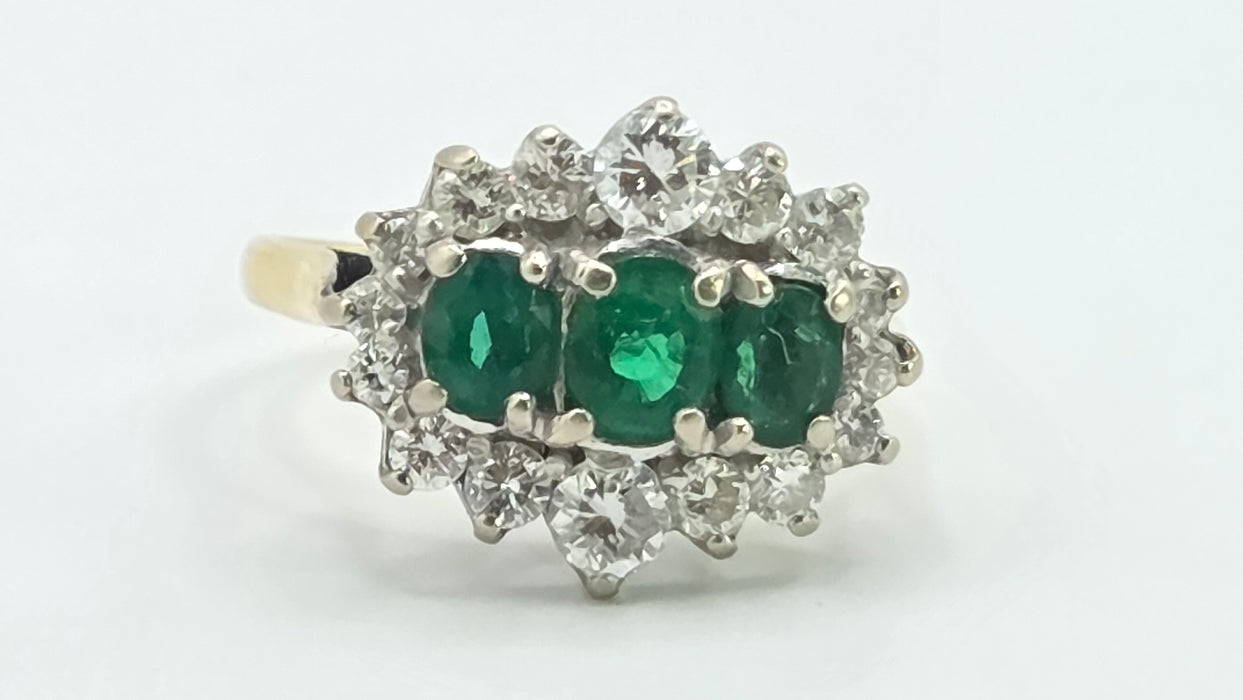 Vintage: 18ct Yellow Gold Emerald & Diamond Half Hoop Dress Ring — 0.70ct Emeralds & 0.70ct Diamonds