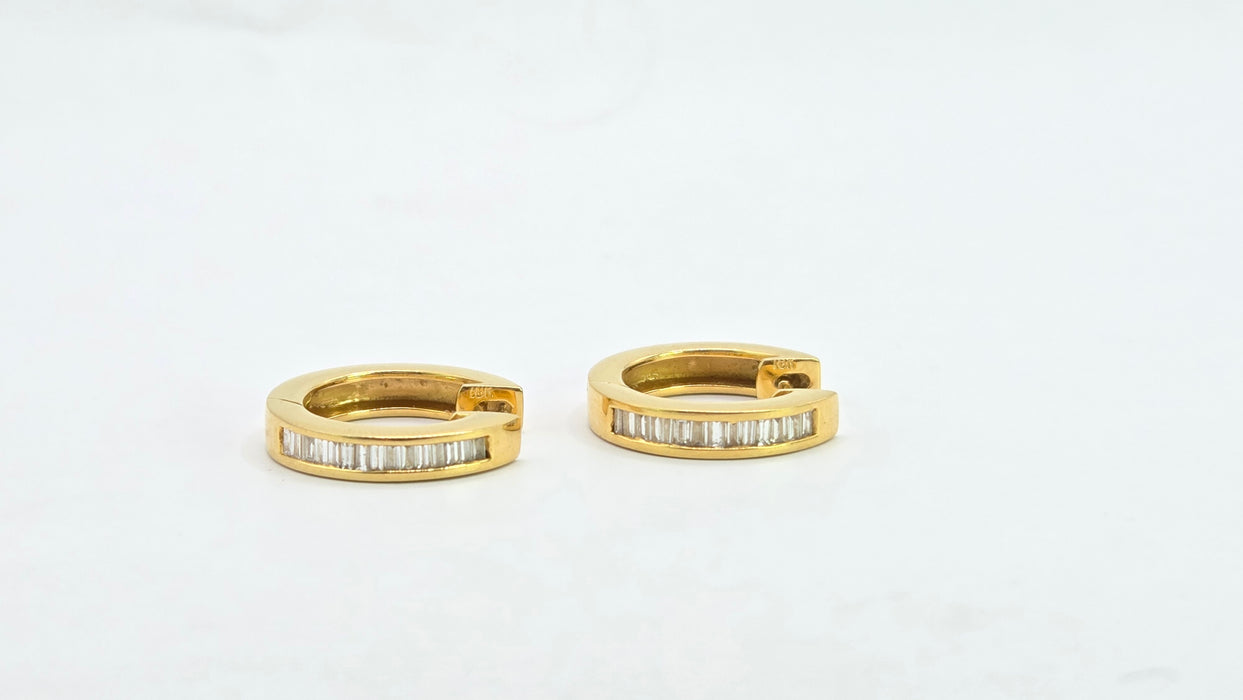 Vintage: 18ct Yellow Gold Channel Set Baguette Diamond Articulated Hoop Earrings — 0.87ct