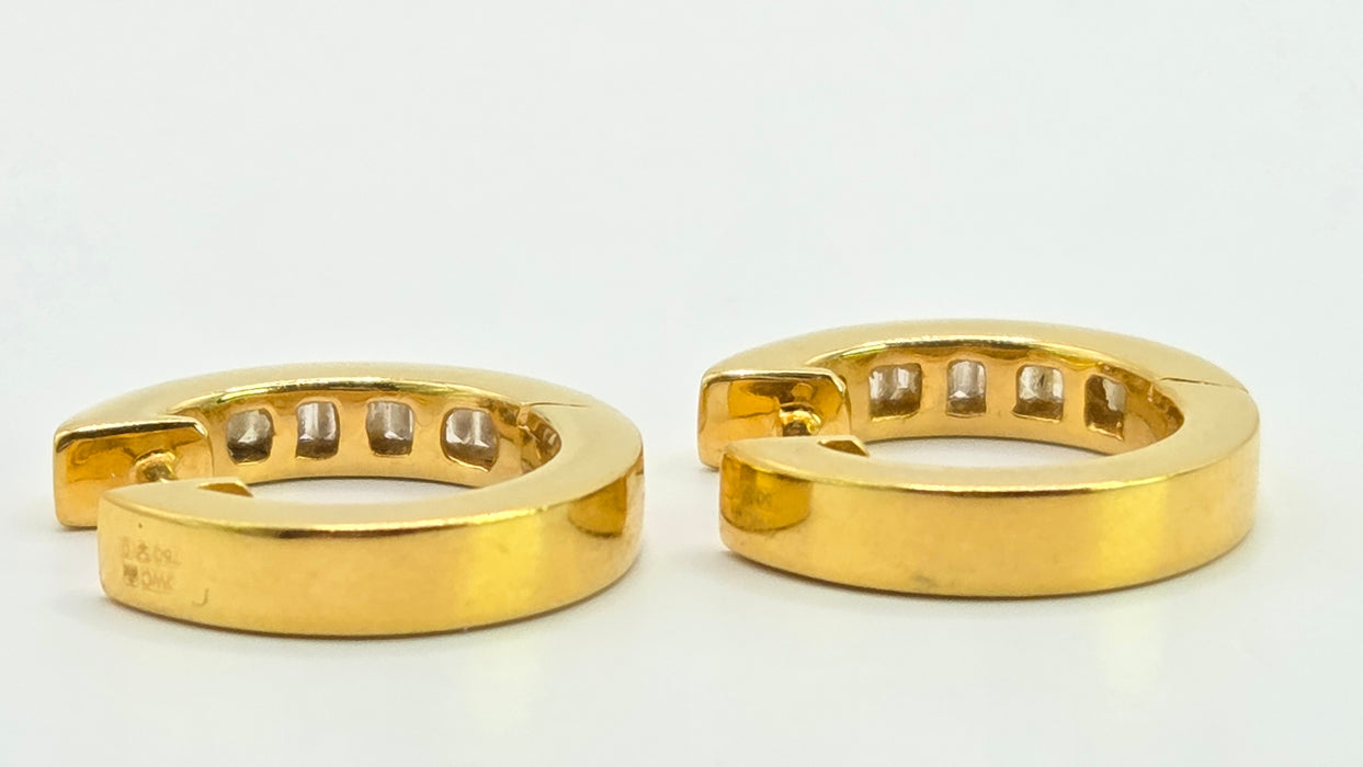 Vintage: 18ct Yellow Gold Channel Set Baguette Diamond Articulated Hoop Earrings — 0.87ct