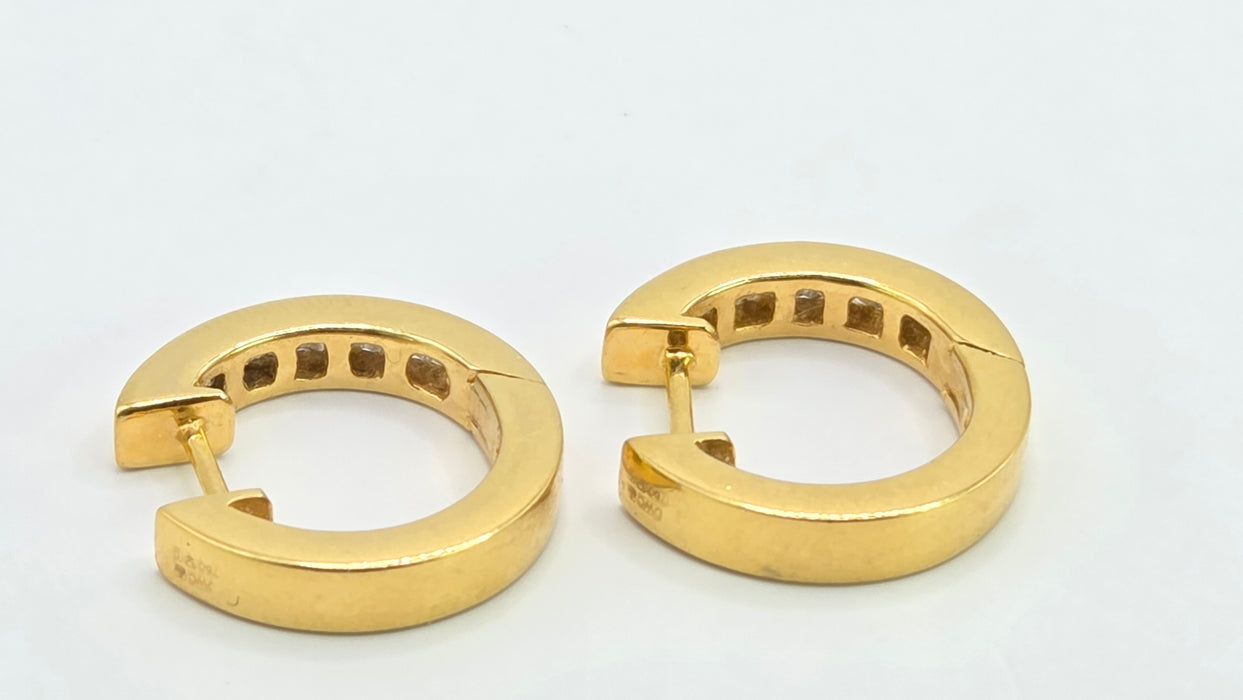 Vintage: 18ct Yellow Gold Channel Set Baguette Diamond Articulated Hoop Earrings — 0.87ct