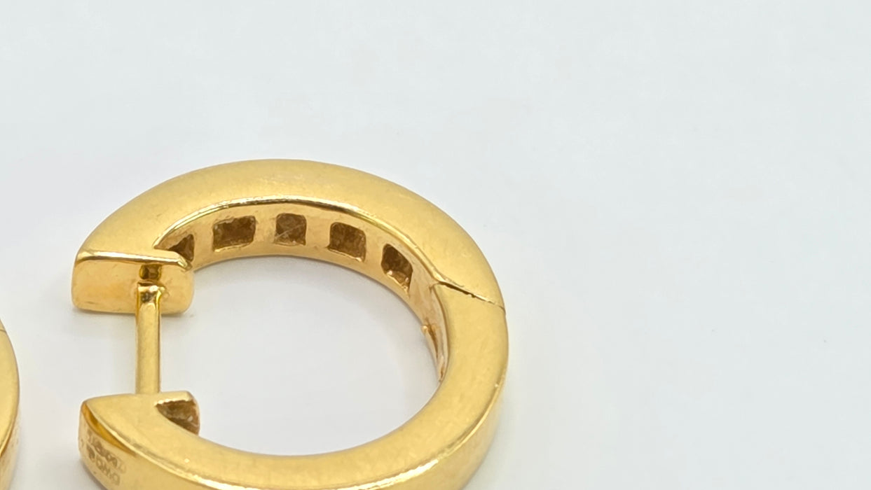 Vintage: 18ct Yellow Gold Channel Set Baguette Diamond Articulated Hoop Earrings — 0.87ct