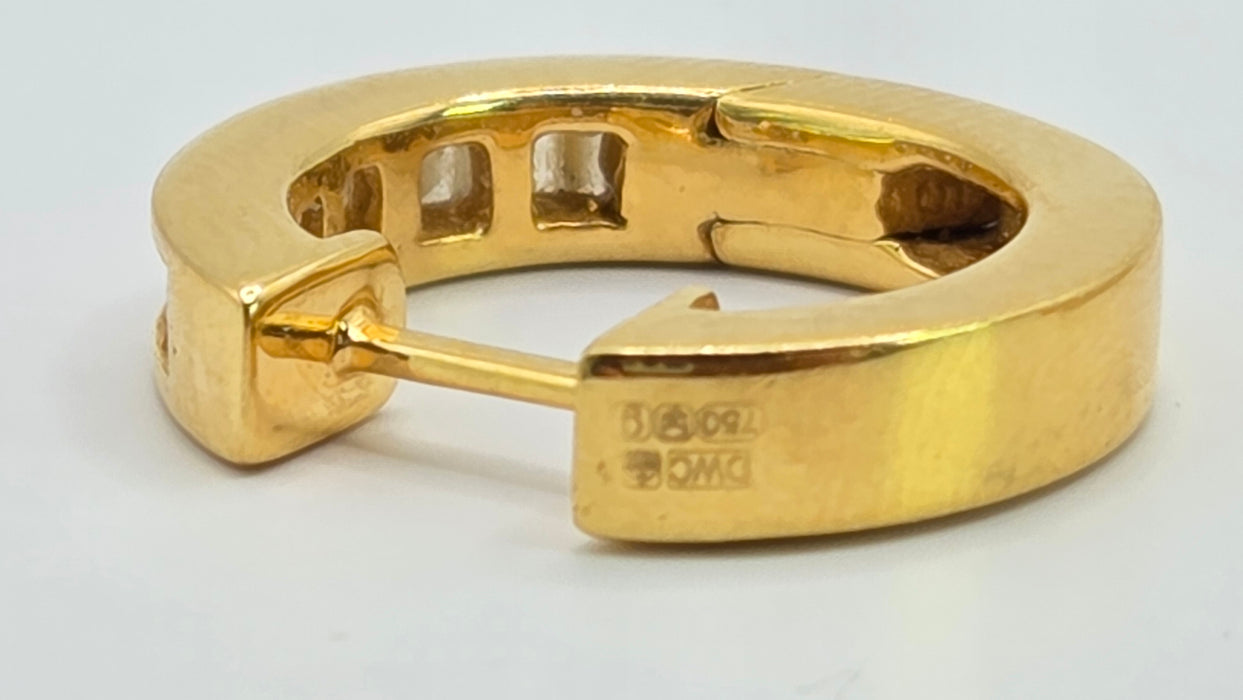 Vintage: 18ct Yellow Gold Channel Set Baguette Diamond Articulated Hoop Earrings — 0.87ct