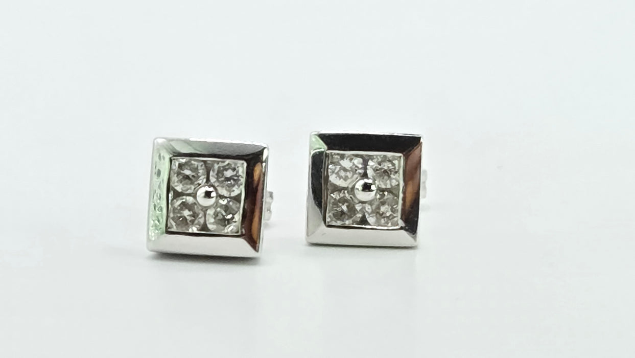 Vintage: 18ct White Gold Diamond Square Cluster Stud Earrings — 0.32ct