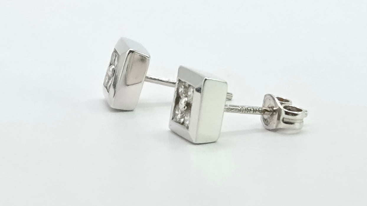 Vintage: 18ct White Gold Diamond Square Cluster Stud Earrings — 0.32ct