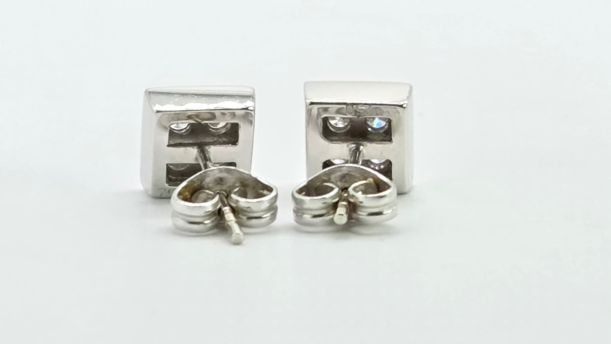 Vintage: 18ct White Gold Diamond Square Cluster Stud Earrings — 0.32ct