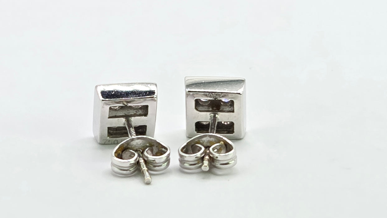 Vintage: 18ct White Gold Diamond Square Cluster Stud Earrings — 0.32ct