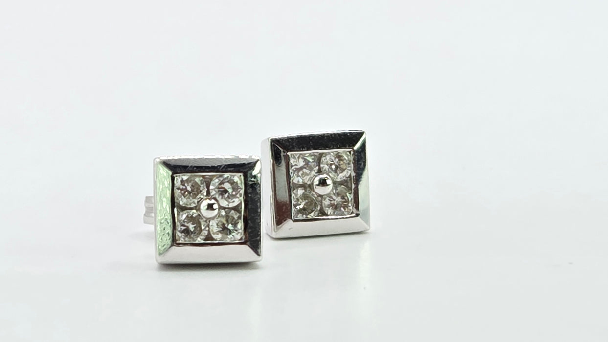 Vintage: 18ct White Gold Diamond Square Cluster Stud Earrings — 0.32ct