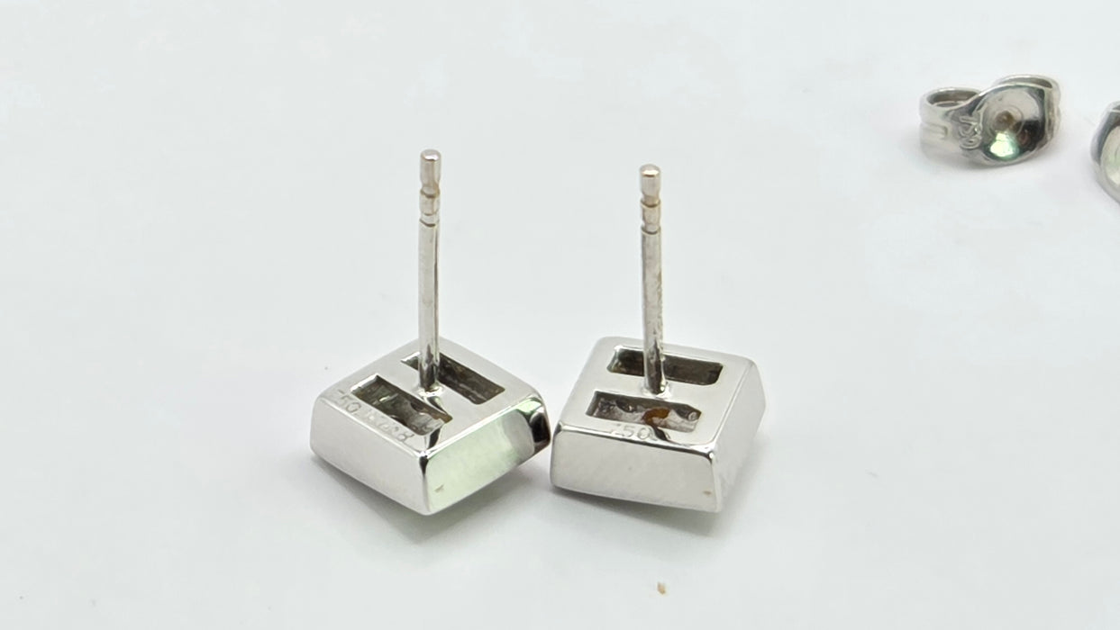 Vintage: 18ct White Gold Diamond Square Cluster Stud Earrings — 0.32ct