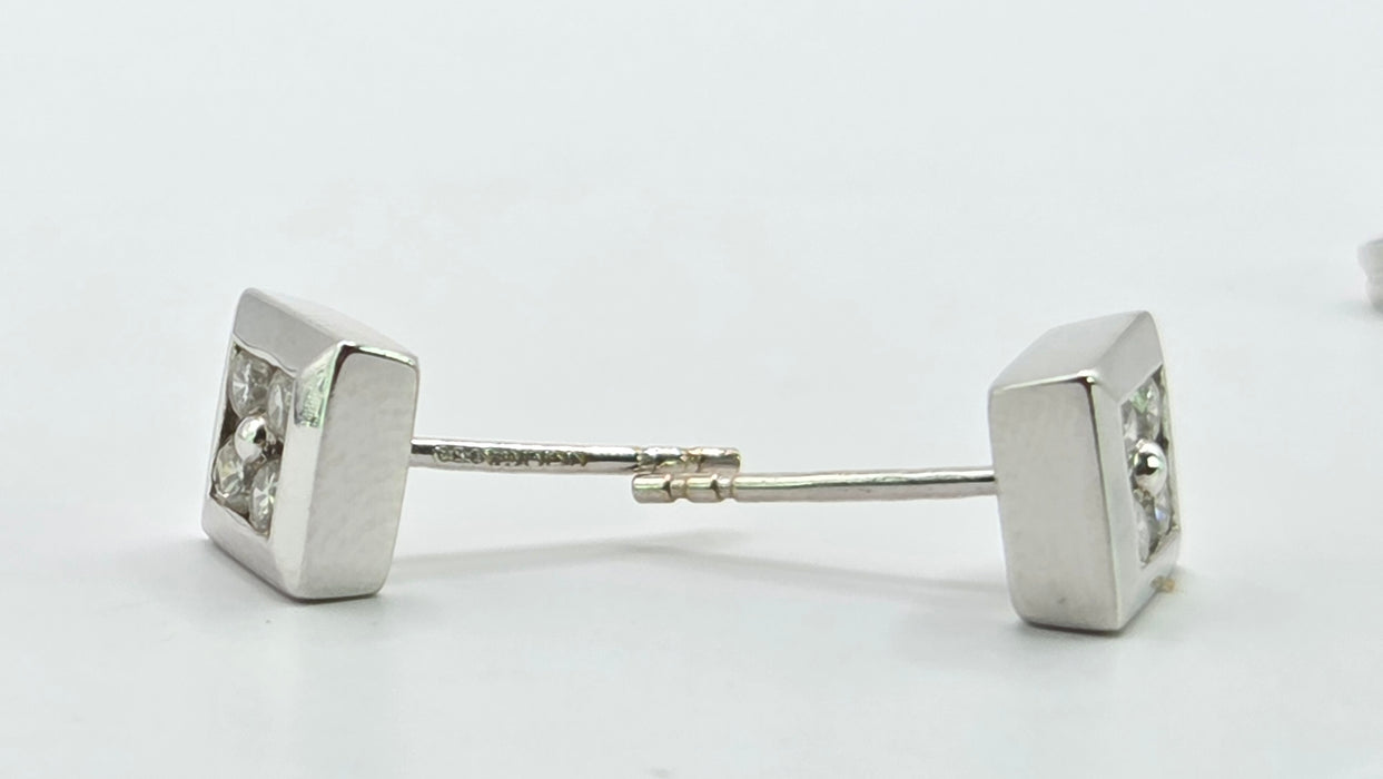 Vintage: 18ct White Gold Diamond Square Cluster Stud Earrings — 0.32ct