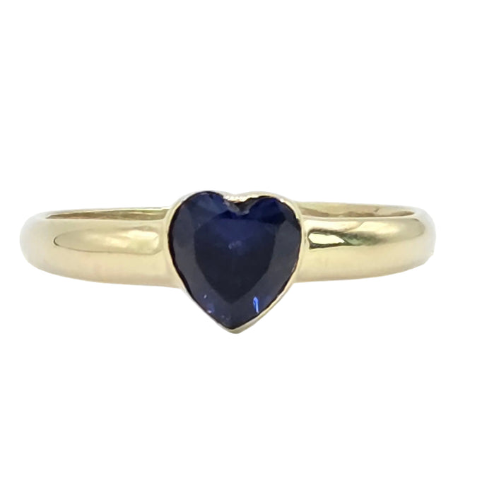 Vintage: 9ct Yellow Gold Heart Cut Sapphire Solitaire Ring — From 1992