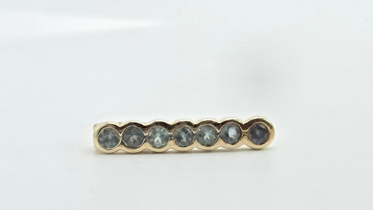 Vintage: 9ct Yellow Gold Blue Topaz Seven Stone Bar Pendant