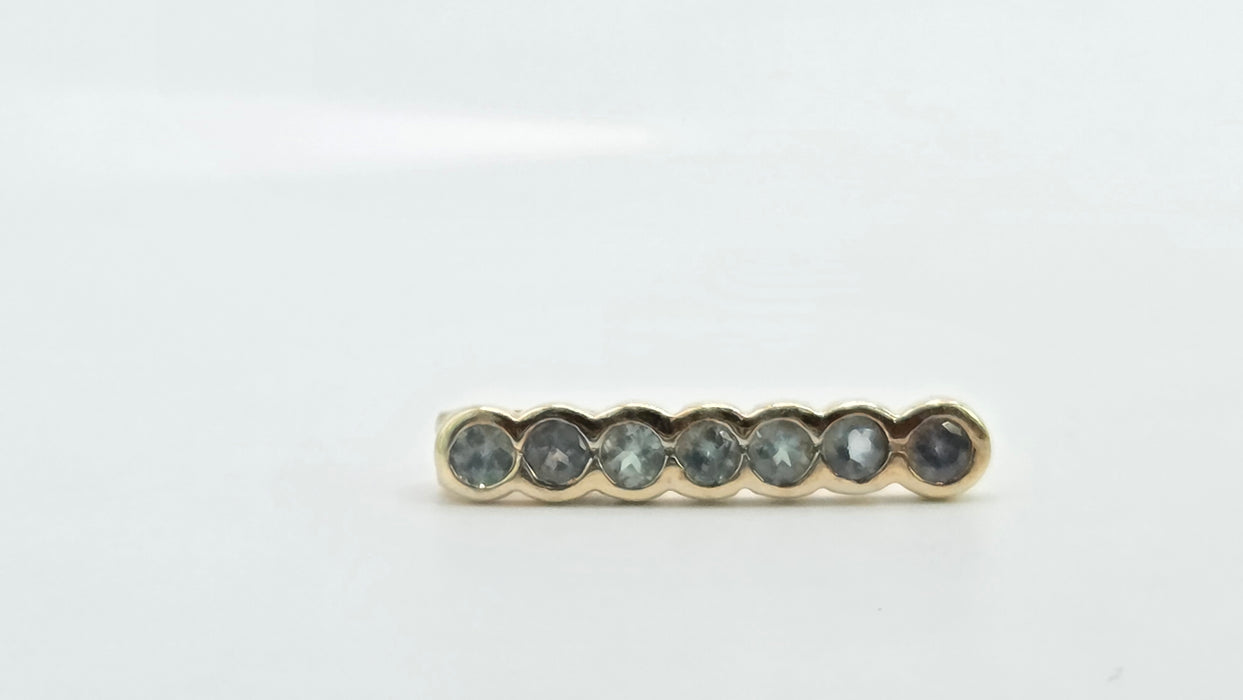 Vintage: 9ct Yellow Gold Blue Topaz Seven Stone Bar Pendant