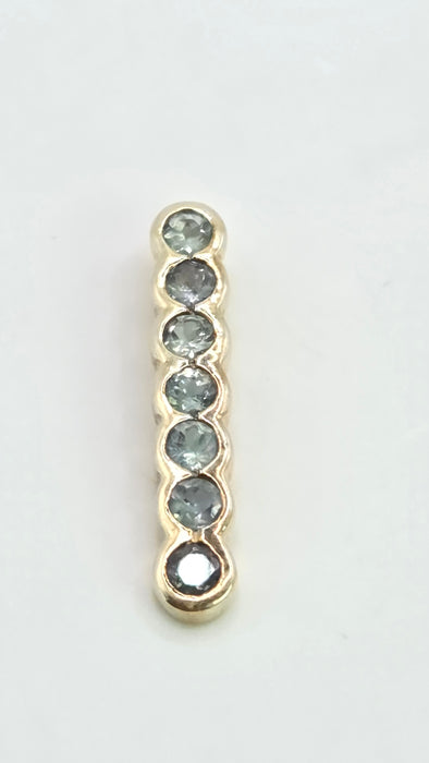 Vintage: 9ct Yellow Gold Blue Topaz Seven Stone Bar Pendant