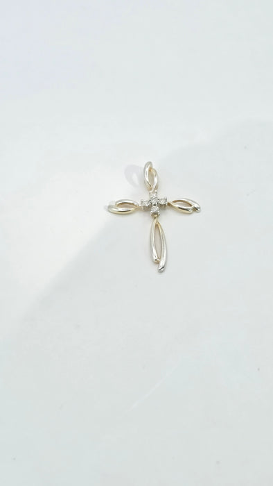 Vintage: 9ct Yellow & White Gold Diamond Five Stone Cross Pendant