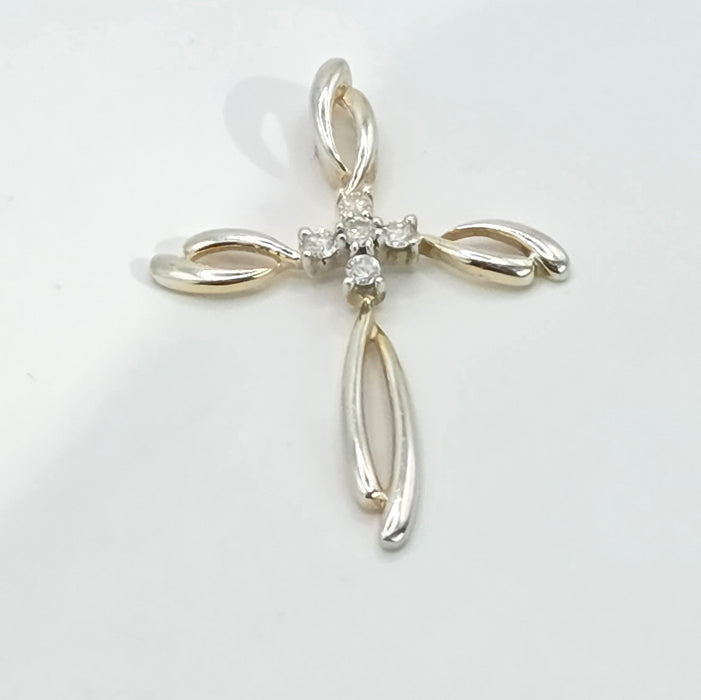 Vintage: 9ct Yellow & White Gold Diamond Five Stone Cross Pendant