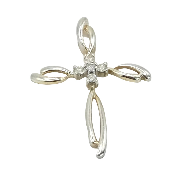 Vintage: 9ct Yellow & White Gold Diamond Five Stone Cross Pendant