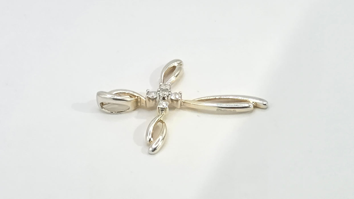 Vintage: 9ct Yellow & White Gold Diamond Five Stone Cross Pendant