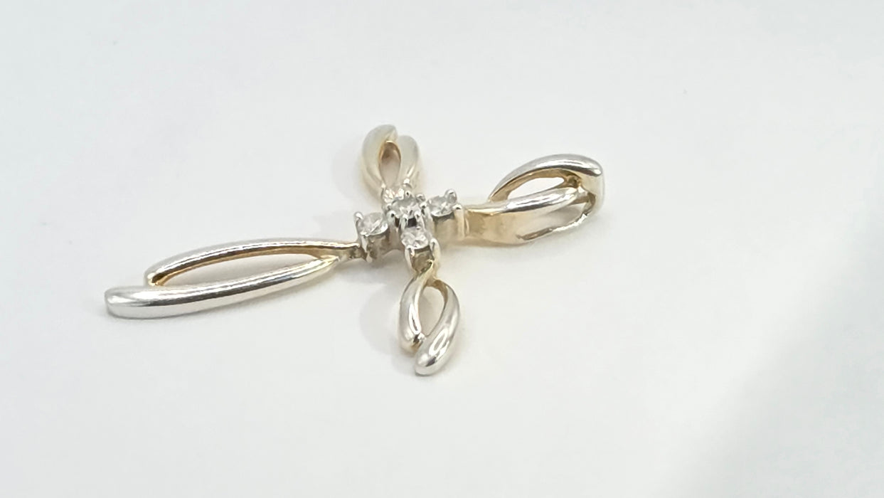 Vintage: 9ct Yellow & White Gold Diamond Five Stone Cross Pendant