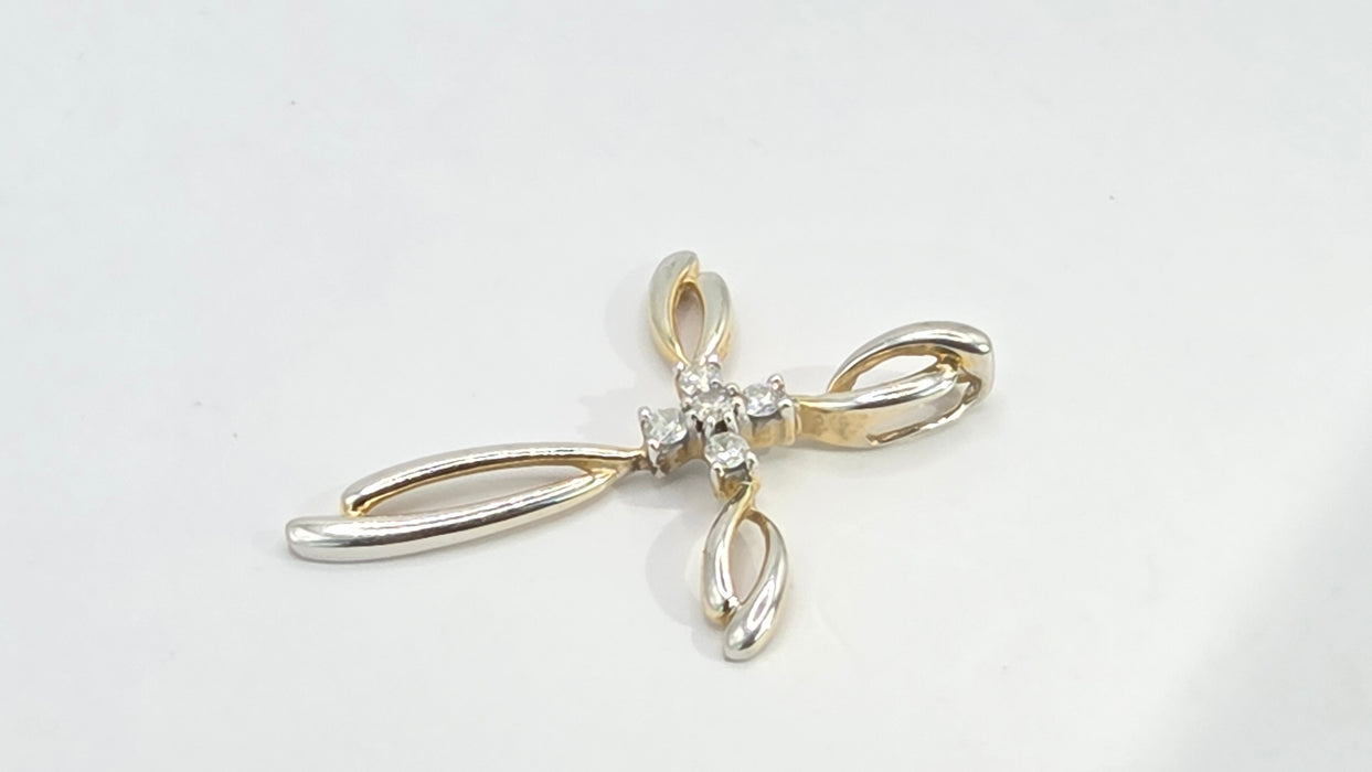 Vintage: 9ct Yellow & White Gold Diamond Five Stone Cross Pendant