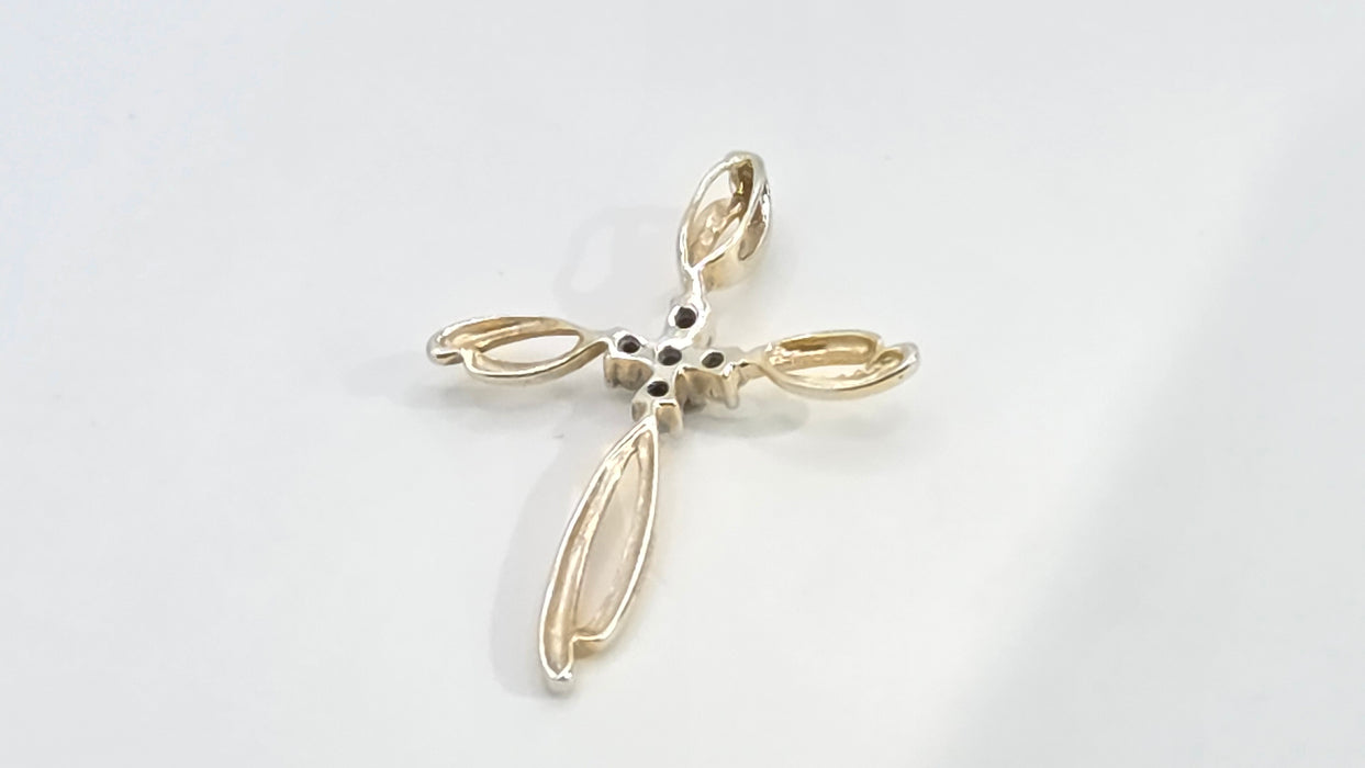 Vintage: 9ct Yellow & White Gold Diamond Five Stone Cross Pendant