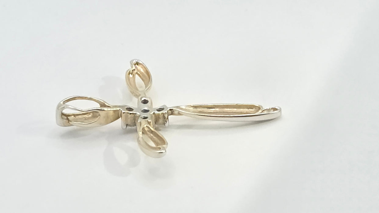Vintage: 9ct Yellow & White Gold Diamond Five Stone Cross Pendant