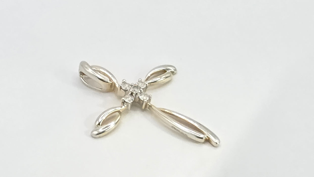 Vintage: 9ct Yellow & White Gold Diamond Five Stone Cross Pendant