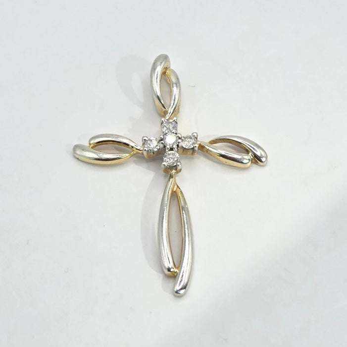 Vintage: 9ct Yellow & White Gold Diamond Five Stone Cross Pendant