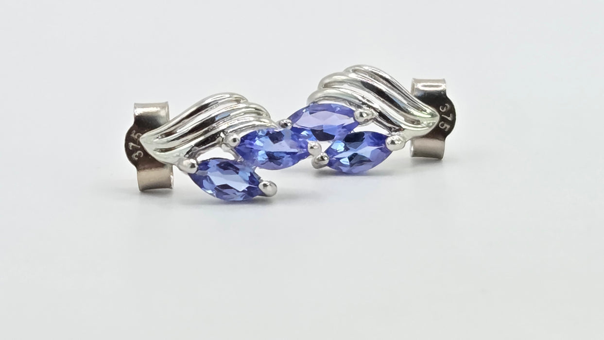 Vintage: 9ct White Gold Twin Marquise Tanzanite Leaf Stud Earrings