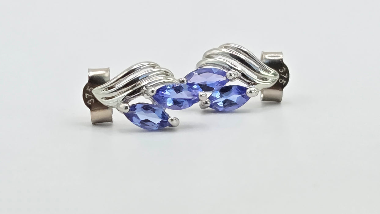 Vintage: 9ct White Gold Twin Marquise Tanzanite Leaf Stud Earrings