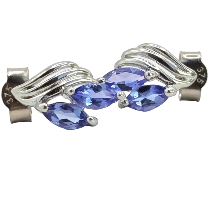 Vintage: 9ct White Gold Twin Marquise Tanzanite Leaf Stud Earrings