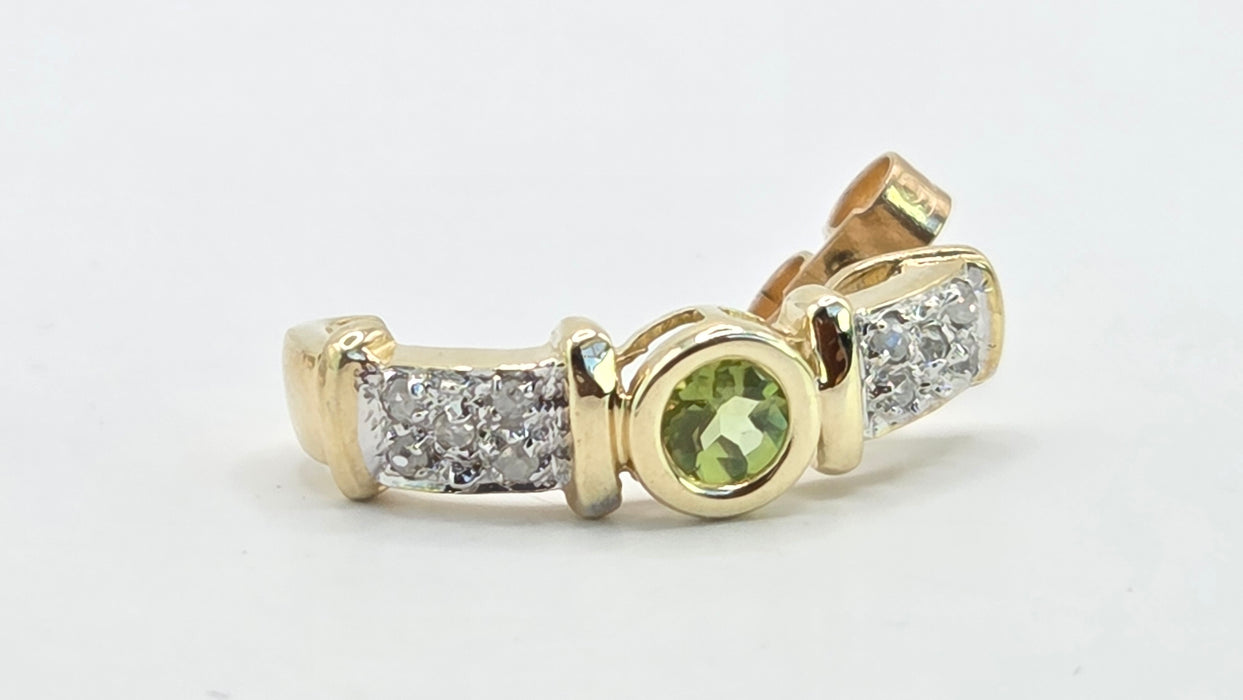 Vintage: 9ct Yellow Gold Peridot & Diamond Alternating Half Hoop Stud Earrings