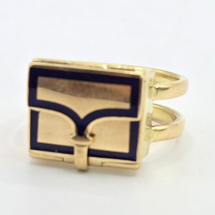 Antique: 18ct Yellow Gold Art Deco Blue Enamel Secret Compartment/ Poison Ring