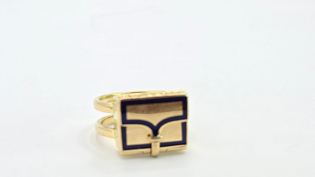 Antique: 18ct Yellow Gold Art Deco Blue Enamel Secret Compartment/ Poison Ring