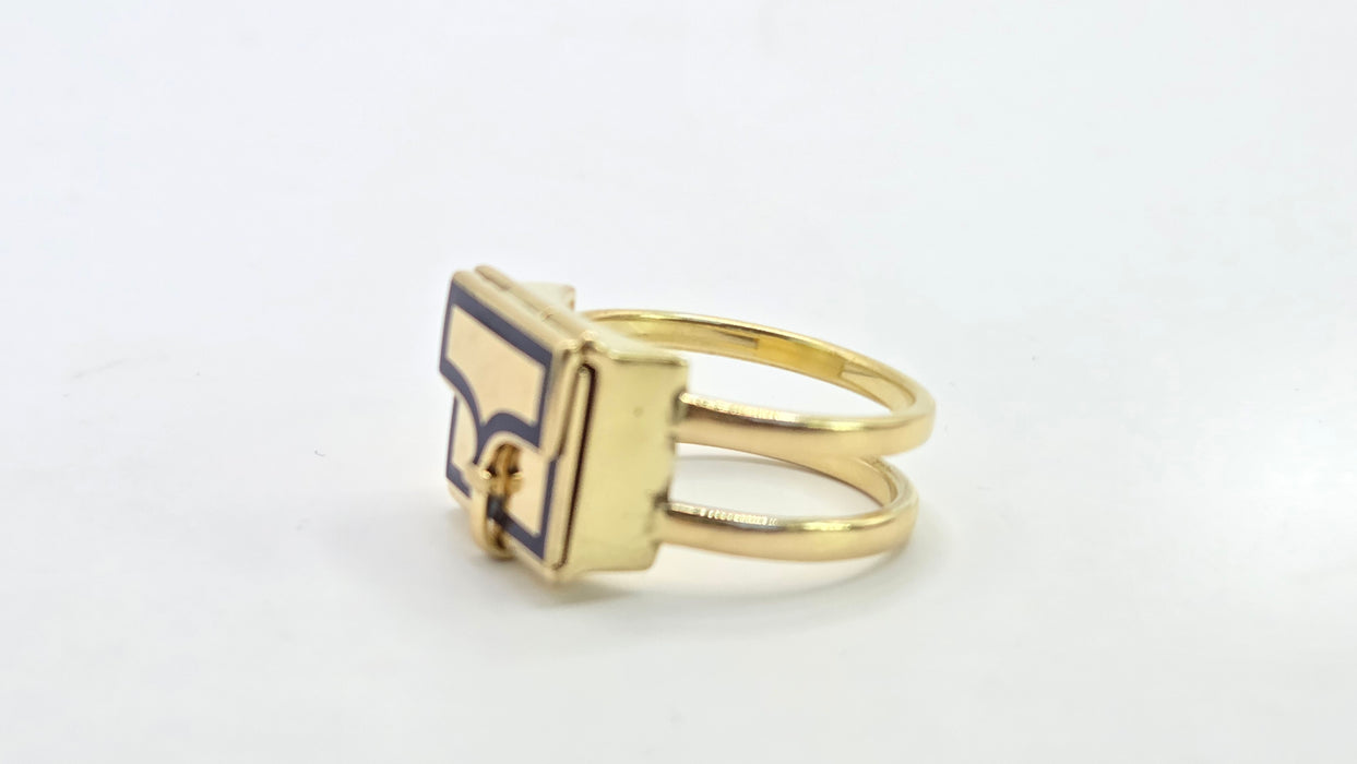 Antique: 18ct Yellow Gold Art Deco Blue Enamel Secret Compartment/ Poison Ring