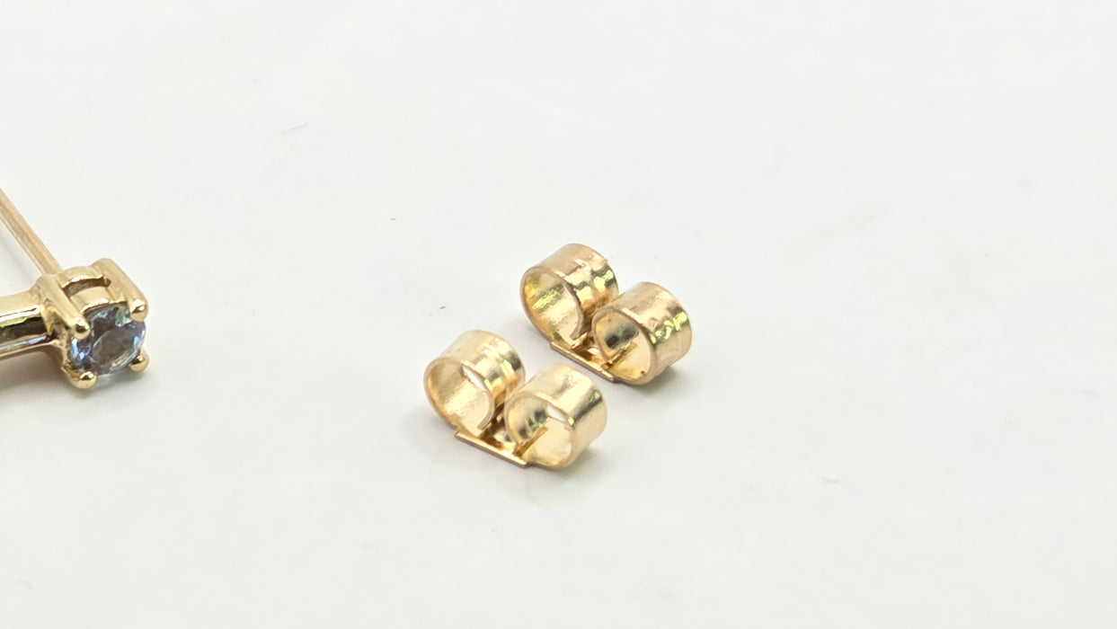 Vintage: 9ct Yellow Gold Blue Topaz Three Stone Bar Drop Earrings