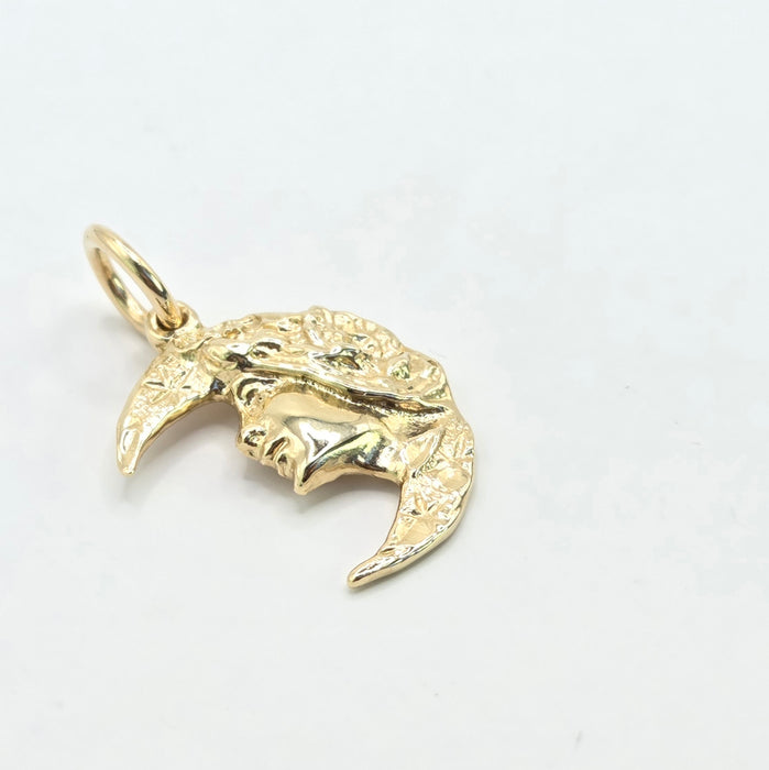 Vintage: 9ct Yellow Gold Man in the Moon Face Pendant